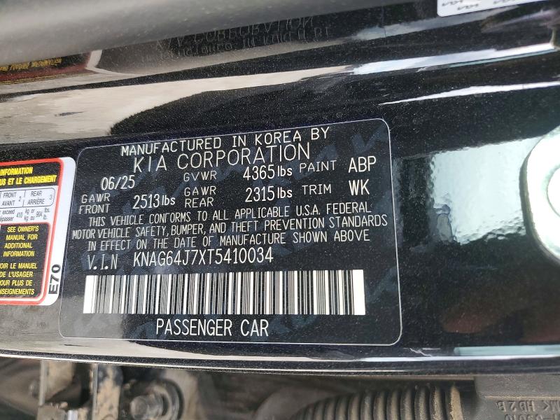 Продаж на аукціоні авто 2026 Kia K5, vin: KNAG64J7XT5410034, номер лоту: 54828436