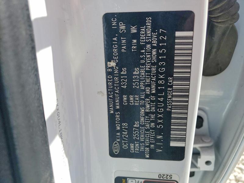 52773656 :رقم المزاد ، 5XXGU4L18KG315127 vin ، 2019 Kia Optima مزاد بيع