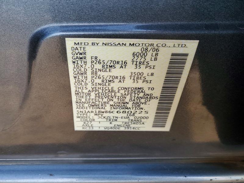 2006 Nissan Pathfinder მანქანა იყიდება აუქციონზე, vin: 5N1AR18W86C680225, აუქციონის ნომერი: 53608316