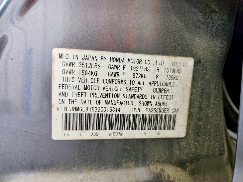Продажа на аукционе авто 2011 Honda Fit, vin: JHMGE8H63BC016314, номер лота: 53927596
