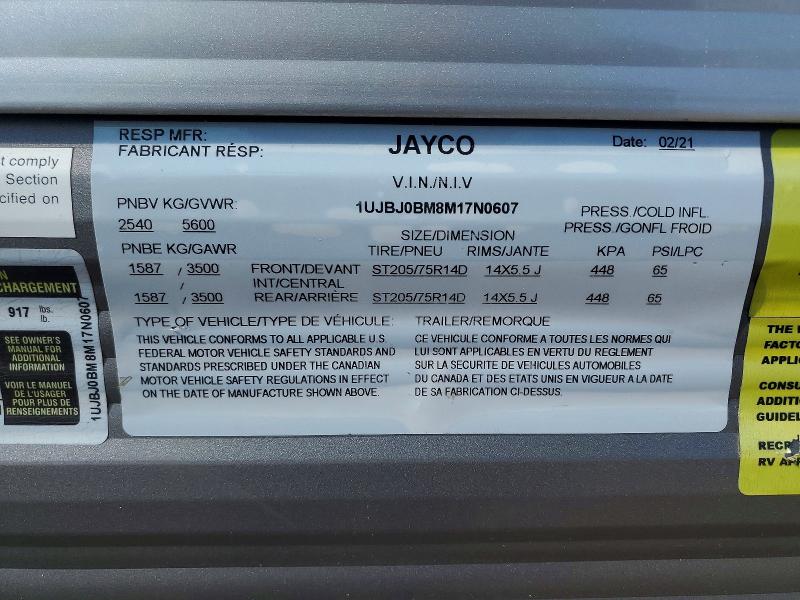Aukcja sprzedaży 2021 Jayco Jay Flight Slx, vin: 1UJBJ0BM8M17N0607, numer aukcji: 52539626