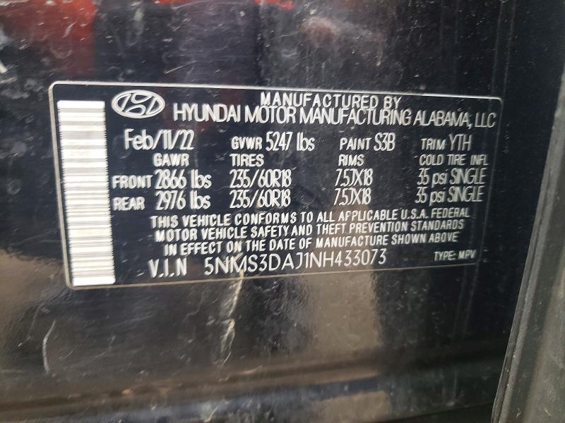 Продаж на аукціоні авто 2022 Hyundai Santa Fe, vin: 5NMS3DAJ1NH433073, номер лоту: 54246266