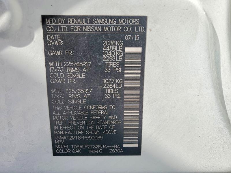 55173496 :رقم المزاد ، KNMAT2MT8FP590069 vin ، 2015 Nissan Rogue مزاد بيع