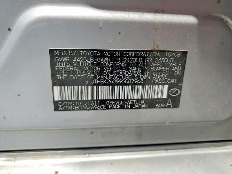 Aukcja sprzedaży 2009 Lexus Is, vin: JTHBK262992087968, numer aukcji: 51834746