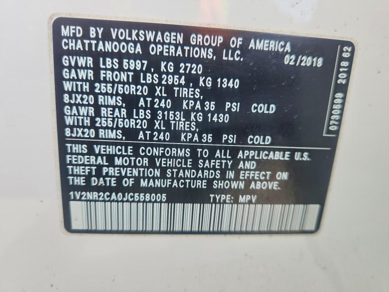 2018 Volkswagen Atlas Se 4motion W/t მანქანა იყიდება აუქციონზე, vin: 1V2NR2CA0JC558005, აუქციონის ნომერი: 54166276