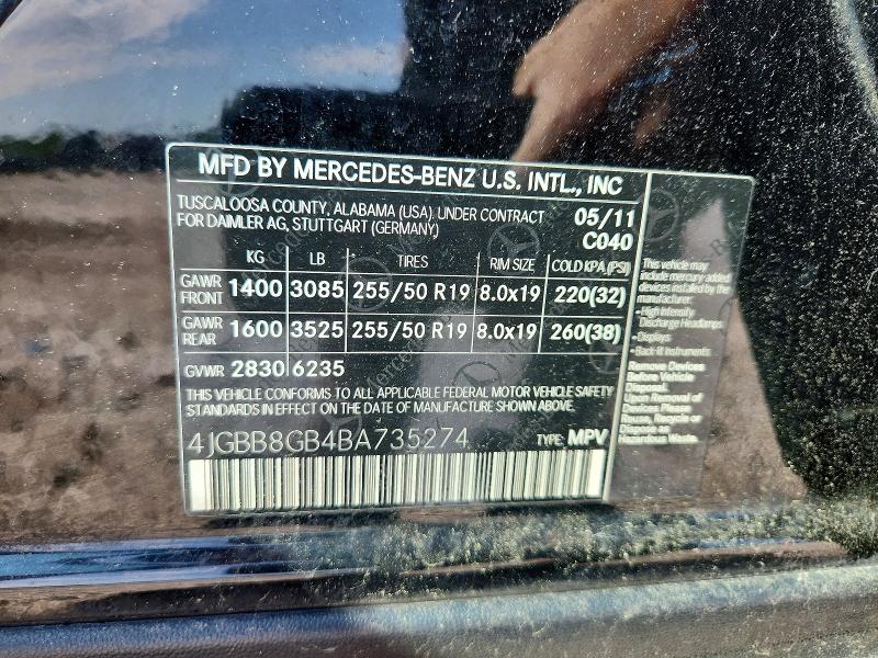 Продаж на аукціоні авто 2011 Mercedes-benz Ml, vin: 4JGBB8GB4BA735274, номер лоту: 54688846