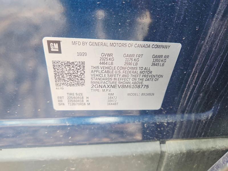 Aukcja sprzedaży 2021 Chevrolet Equinox, vin: 2GNAXNEV8M6108775, numer aukcji: 54526376