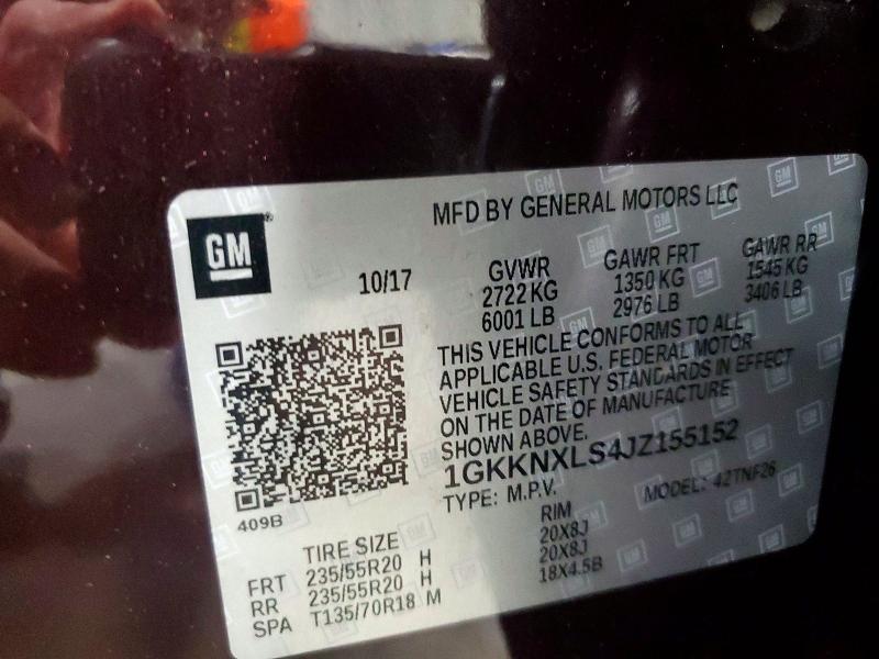 Aukcja sprzedaży 2018 Gmc Acadia, vin: 1GKKNXLS4JZ155152, numer aukcji: 54977516