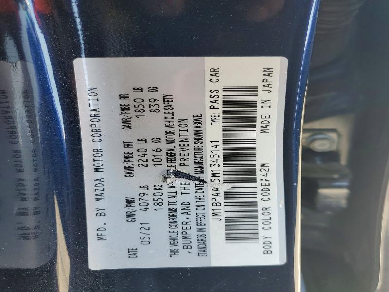 52237646 :رقم المزاد ، JM1BPAAL5M1345141 vin ، 2021 Mazda 3 مزاد بيع