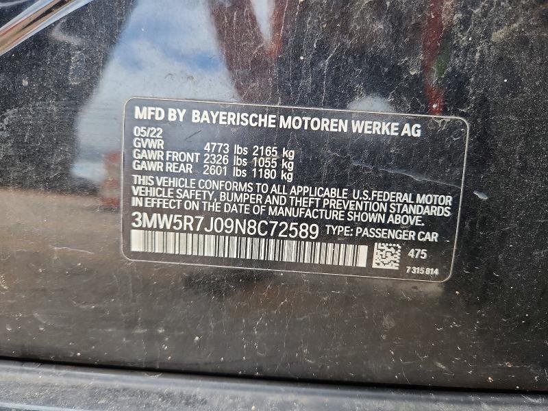 Продаж на аукціоні авто 2022 Bmw 330xi, vin: 3MW5R7J09N8C72589, номер лоту: 52766256