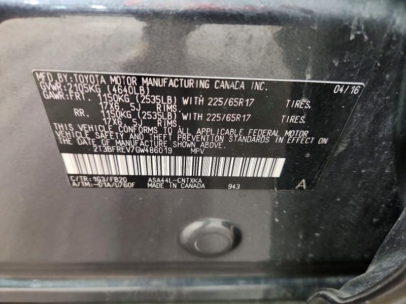 Aukcja sprzedaży 2016 Toyota Rav4, vin: 2T3BFREV7GW486019, numer aukcji: 54871496