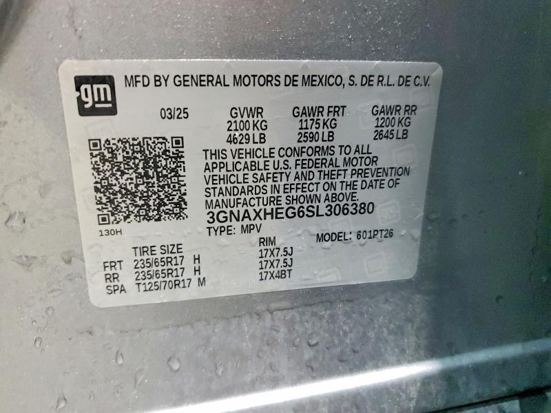 Продаж на аукціоні авто 2025 Chevrolet Equinox, vin: 3GNAXHEG6SL306380, номер лоту: 53142956