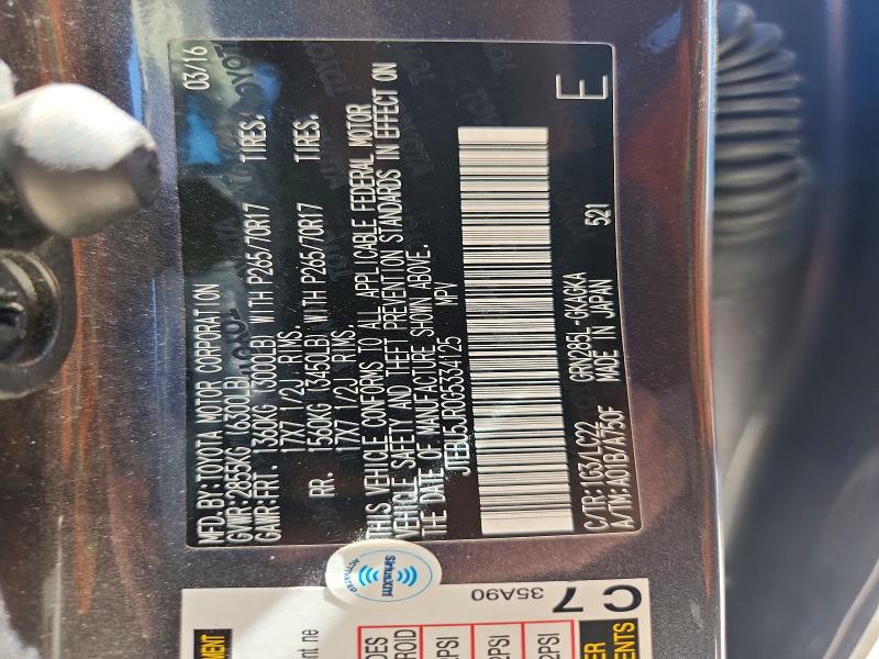 54633796 :رقم المزاد ، JTEBU5JR0G5334125 vin ، 2016 Toyota 4runner مزاد بيع