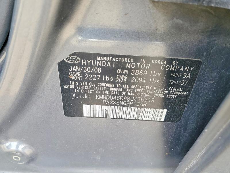 2008 Hyundai Elantra მანქანა იყიდება აუქციონზე, vin: KMHDU46D98U426549, აუქციონის ნომერი: 54143716