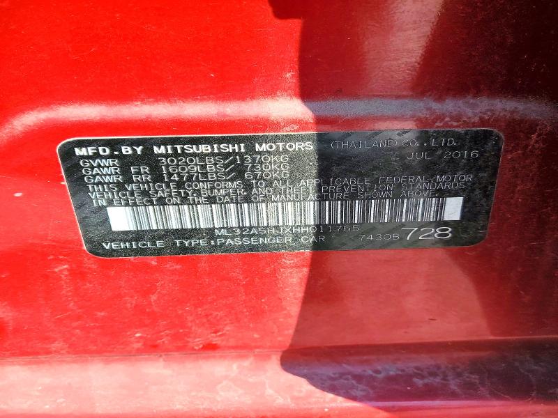 Продаж на аукціоні авто 2017 Mitsubishi Mirage, vin: ML32A5HJXHH011765, номер лоту: 53233766