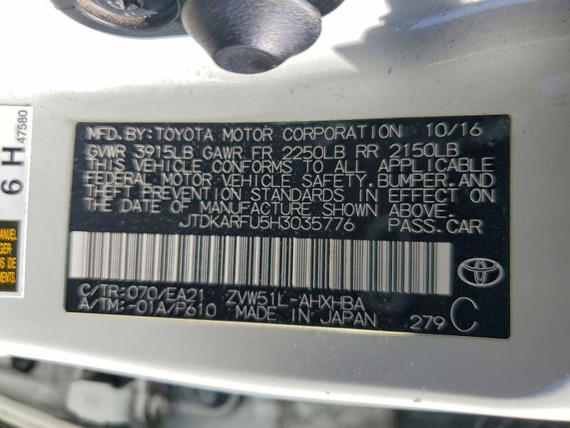 Продажа на аукционе авто 2017 Toyota Prius, vin: JTDKARFU5H3035776, номер лота: 53660396