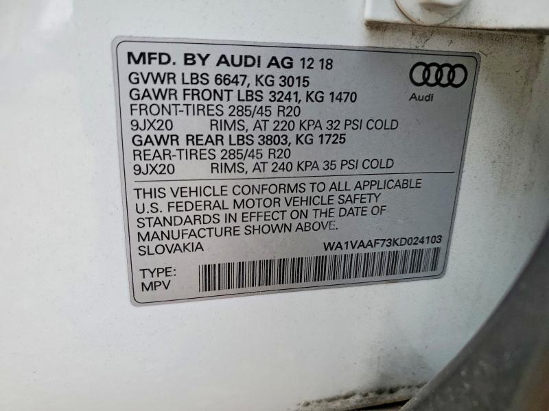 Aukcja sprzedaży 2019 Audi Q7, vin: WA1VAAF73KD024103, numer aukcji: 52575196