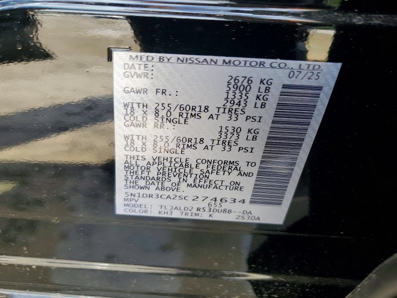 55357496 :رقم المزاد ، 5N1DR3CA2SC274634 vin ، 2025 Nissan Pathfinder مزاد بيع