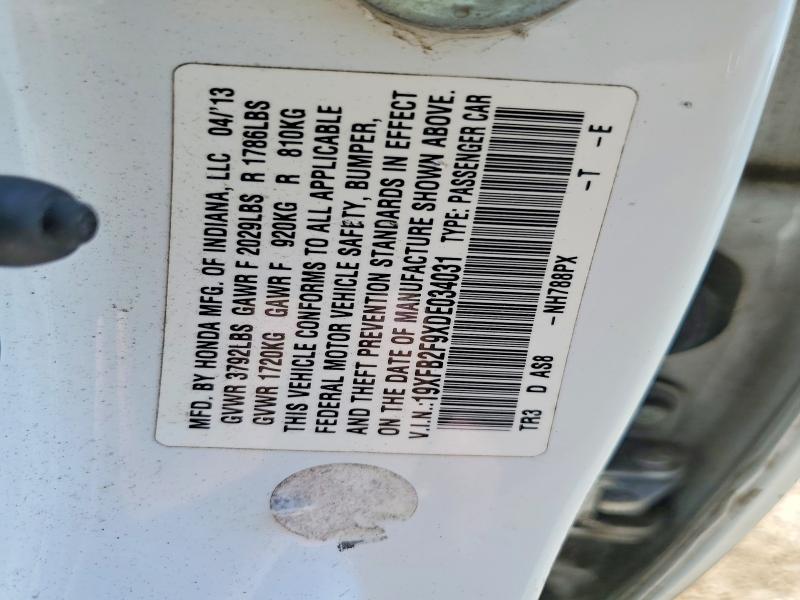 53744666 :رقم المزاد ، 19XFB2F9XDE034031 vin ، 2013 Honda Civic مزاد بيع