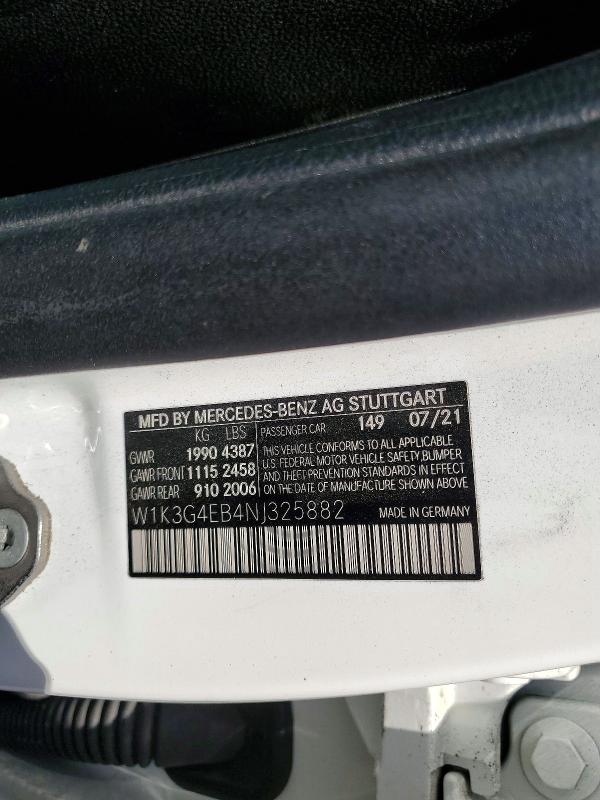 2022 Mercedes-benz A მანქანა იყიდება აუქციონზე, vin: W1K3G4EB4NJ325882, აუქციონის ნომერი: 54710556