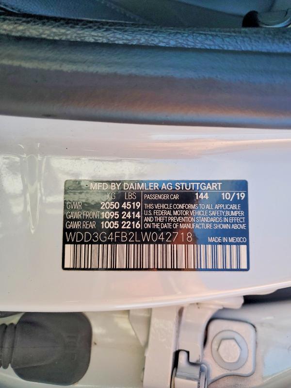 52567506 :رقم المزاد ، WDD3G4FB2LW042718 vin ، 2020 Mercedes-benz A مزاد بيع