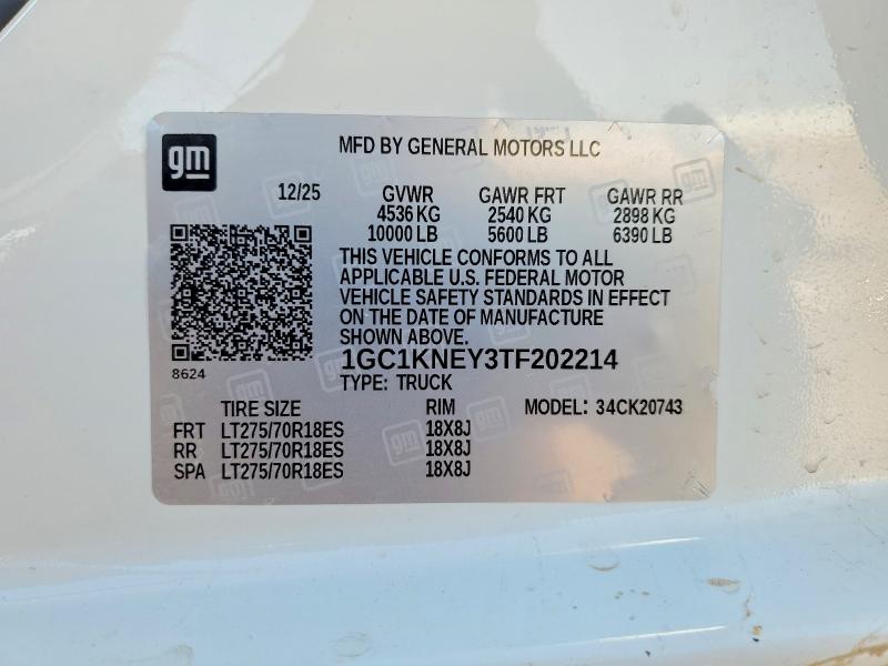 53406126 :رقم المزاد ، 1GC1KNEY3TF202214 vin ، 2026 Chevrolet Silverado مزاد بيع