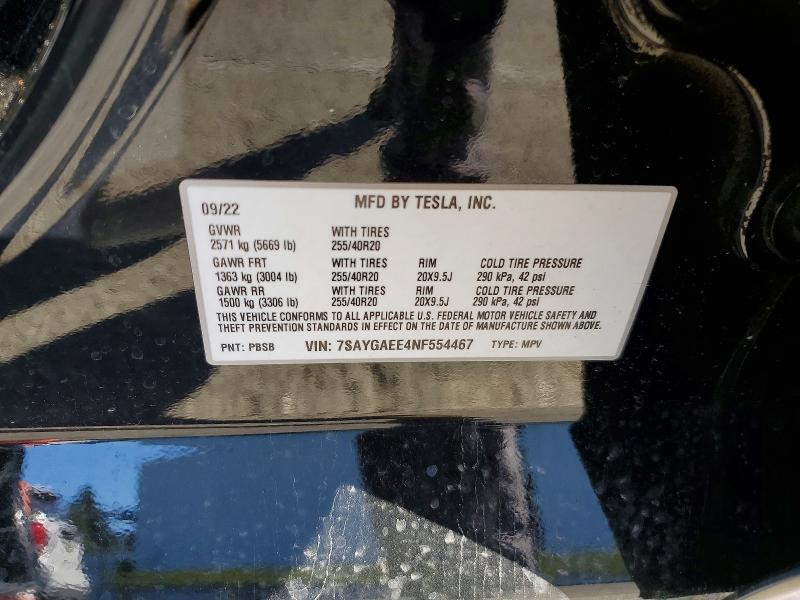 Aukcja sprzedaży 2022 Tesla Model Y, vin: 7SAYGAEE4NF554467, numer aukcji: 53105796