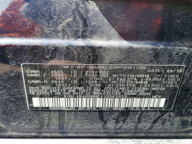 Продажа на аукционе авто 2018 Subaru Outback, vin: 4S4BSANC4J3363022, номер лота: 52048656