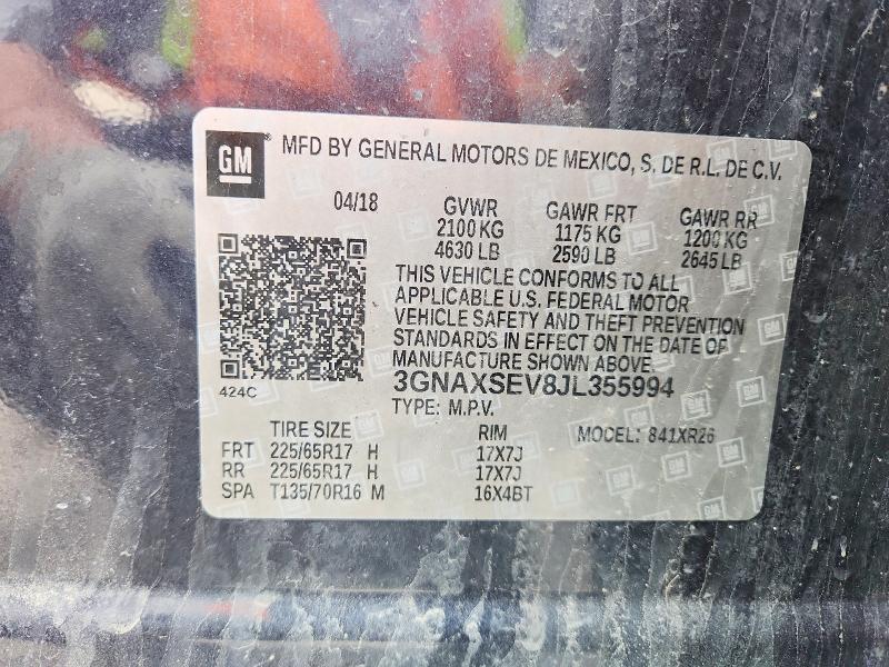 54758226 :رقم المزاد ، 3GNAXSEV8JL355994 vin ، 2018 Chevrolet Equinox مزاد بيع