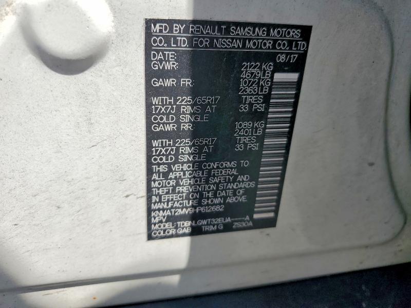 52580516 :رقم المزاد ، KNMAT2MV9HP612682 vin ، 2017 Nissan Rogue مزاد بيع