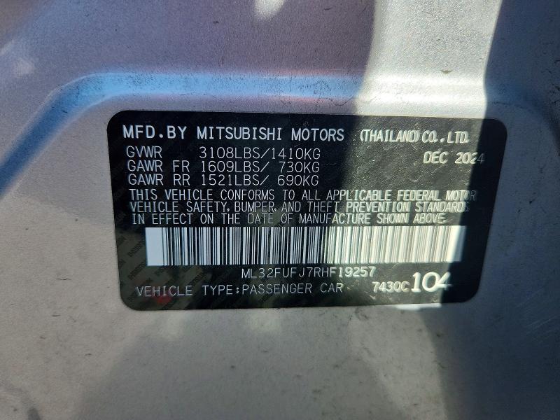 53388596 :رقم المزاد ، ML32FUFJ7RHF19257 vin ، 2024 Mitsubishi Mirage مزاد بيع