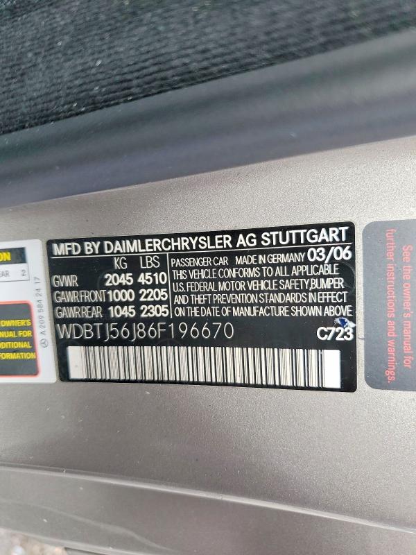 Продажа на аукционе авто 2006 Mercedes-benz Clk, vin: WDBTJ56J86F196670, номер лота: 52401386