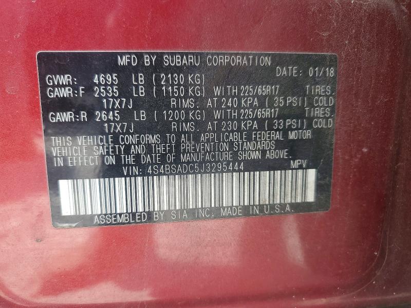 Продажа на аукционе авто 2018 Subaru Outback, vin: 4S4BSADC5J3295444, номер лота: 54863406