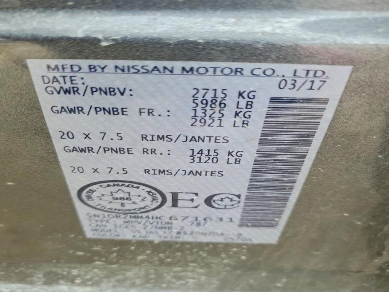 Продажа на аукционе авто 2017 Nissan Pathfinder, vin: 5N1DR2MM4HC671631, номер лота: 52866416