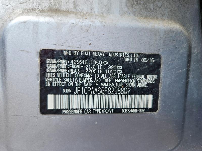 51972196 :رقم المزاد ، JF1GPAA66F8298802 vin ، 2015 Subaru Impreza مزاد بيع