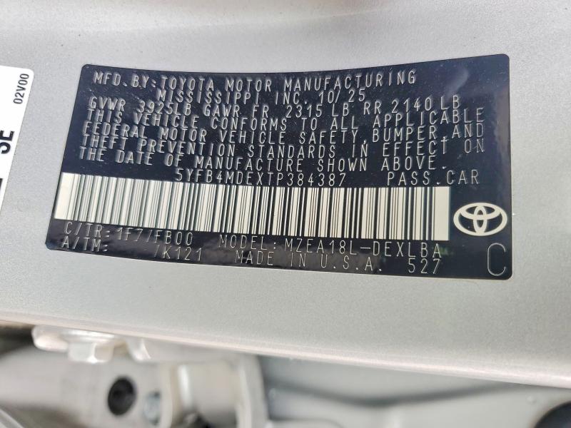 52900366 :رقم المزاد ، 5YFB4MDEXTP384387 vin ، 2026 Toyota Corolla مزاد بيع