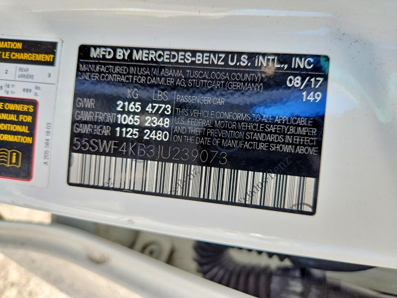 Продажа на аукционе авто 2018 Mercedes-benz C, vin: 55SWF4KB3JU239073, номер лота: 52693076