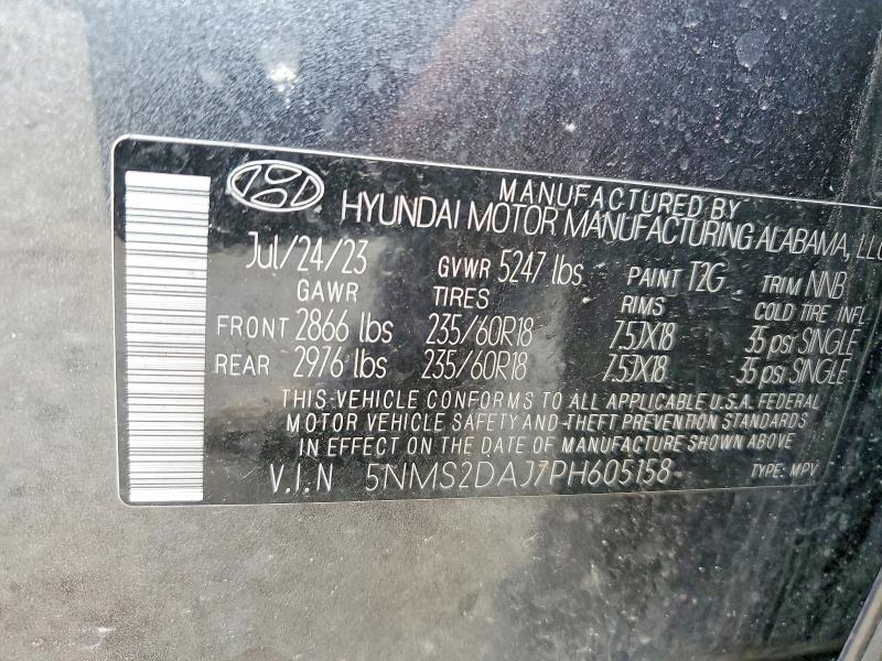 2023 Hyundai Santa Fe მანქანა იყიდება აუქციონზე, vin: 5NMS2DAJ7PH605158, აუქციონის ნომერი: 53944916