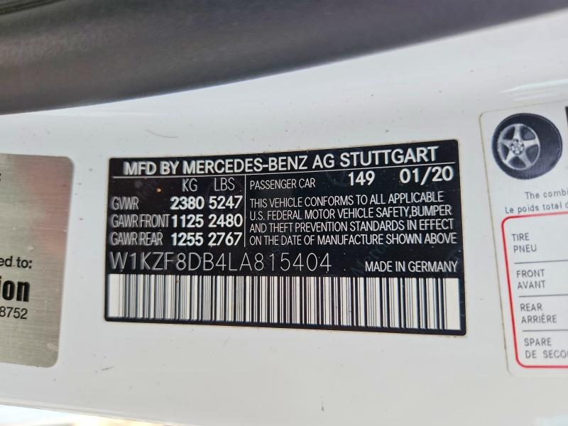 Продажа на аукционе авто 2020 Mercedes-benz E, vin: W1KZF8DB4LA815404, номер лота: 55362996