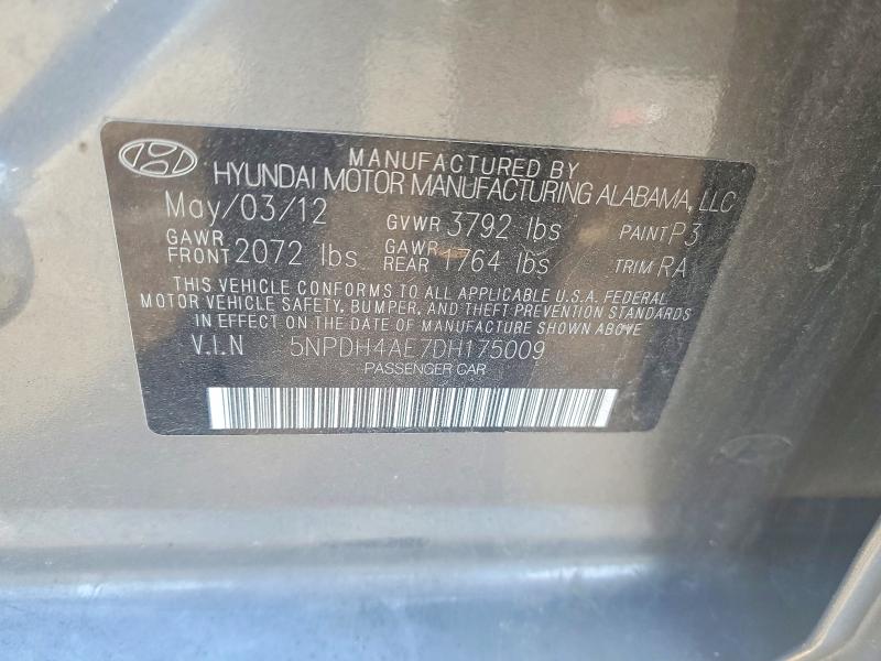 2013 Hyundai Elantra მანქანა იყიდება აუქციონზე, vin: 5NPDH4AE7DH175009, აუქციონის ნომერი: 51973616