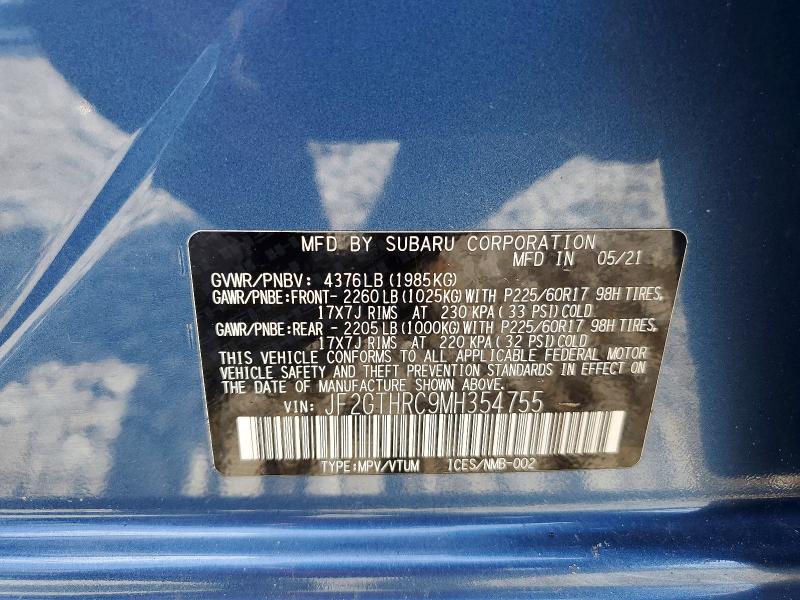 Продаж на аукціоні авто 2021 Subaru Crosstrek, vin: JF2GTHRC9MH354755, номер лоту: 54086546