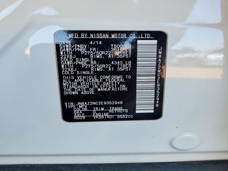 Aukcja sprzedaży 2014 Infiniti Qx80, vin: JN8AZ2NC2E9352948, numer aukcji: 52645086