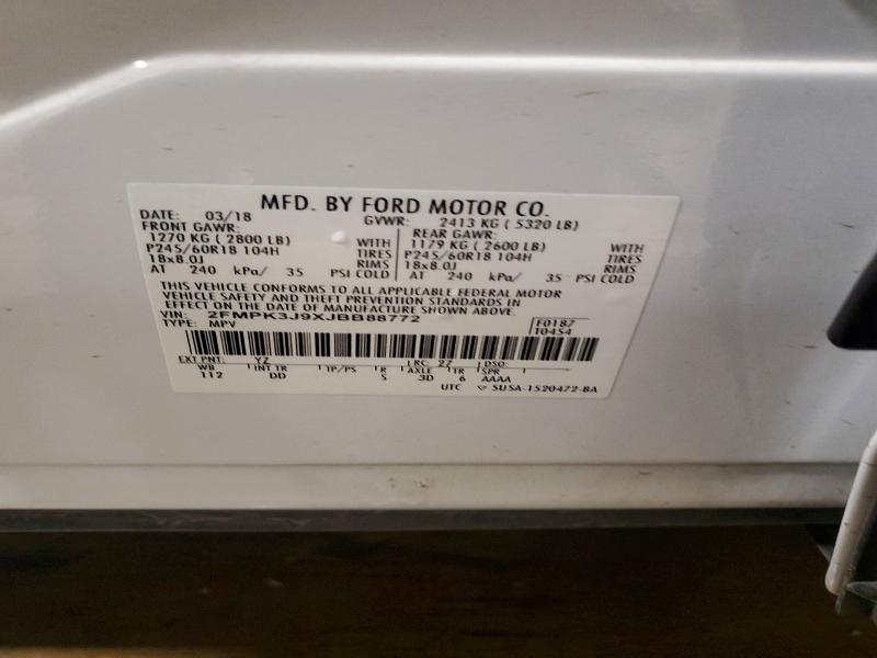 54522906 :رقم المزاد ، 2FMPK3J9XJBB88772 vin ، 2018 Ford Edge مزاد بيع