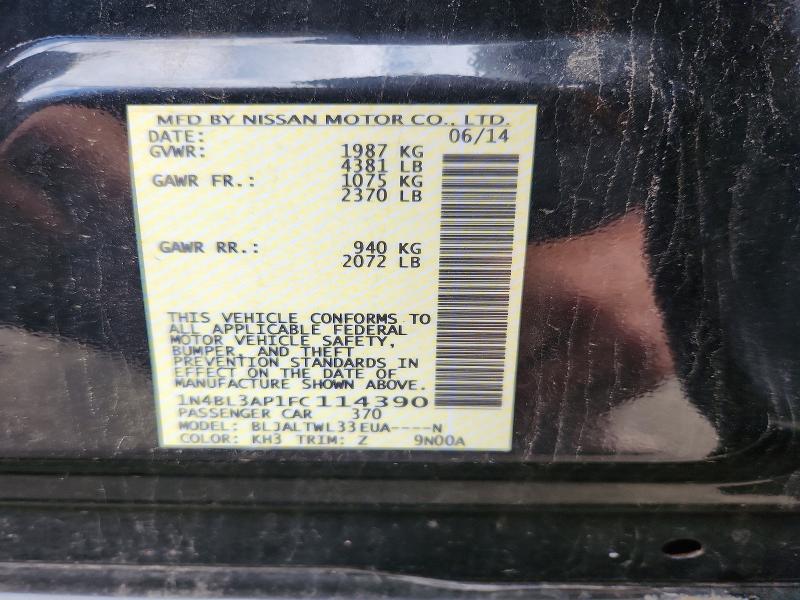 52542346 :رقم المزاد ، 1N4BL3AP1FC114390 vin ، 2015 Nissan Altima مزاد بيع