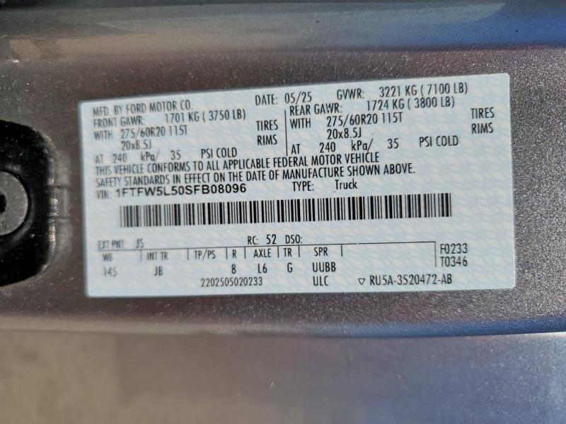Продажа на аукционе авто 2025 Ford F150, vin: 1FTFW5L50SFB08096, номер лота: 53468406