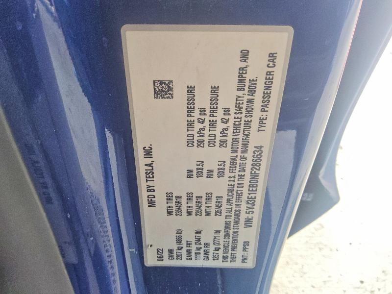 Продажа на аукционе авто 2022 Tesla Model 3, vin: 5YJ3E1EB0NF286634, номер лота: 55352786