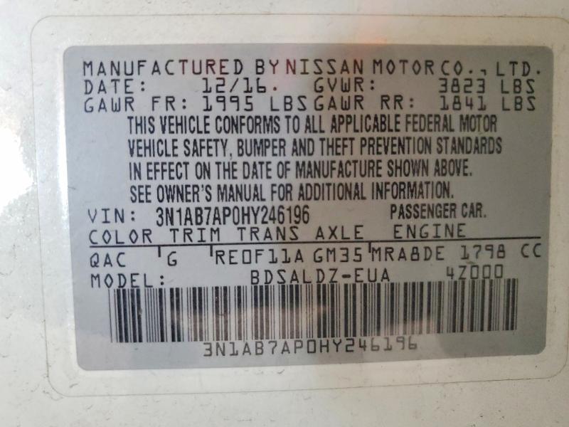 2017 Nissan Sentra მანქანა იყიდება აუქციონზე, vin: 3N1AB7AP0HY246196, აუქციონის ნომერი: 53625926