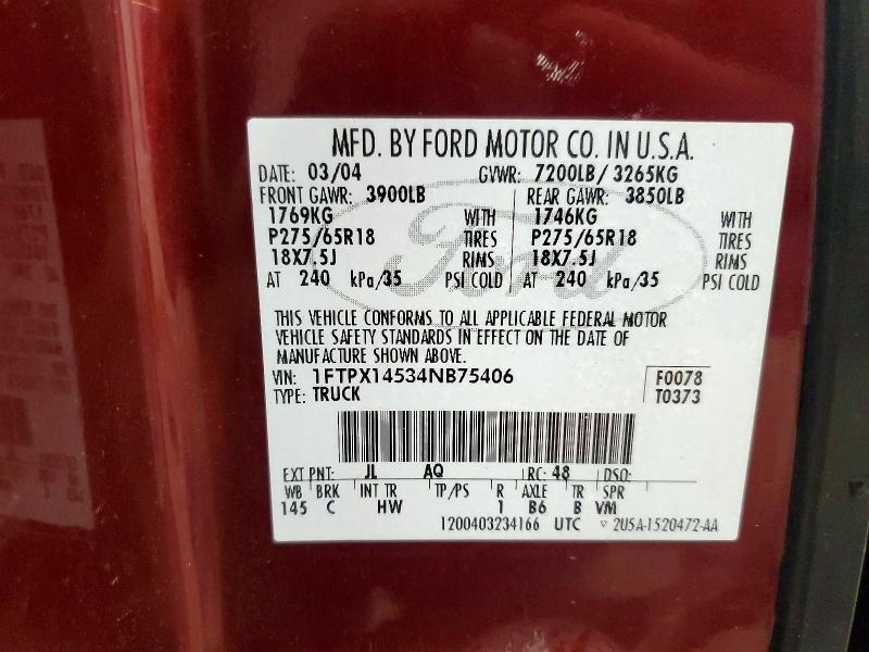 Aukcja sprzedaży 2004 Ford F150, vin: 1FTPX14534NB75406, numer aukcji: 53601746