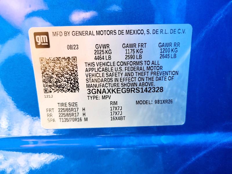 2024 Chevrolet Equinox მანქანა იყიდება აუქციონზე, vin: 3GNAXKEG9RS142328, აუქციონის ნომერი: 54605816