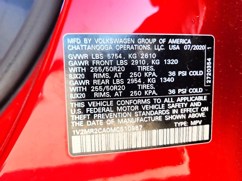 Продажа на аукционе авто 2021 Volkswagen Atlas, vin: 1V2MR2CA0MC510987, номер лота: 52456186